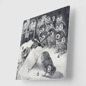 猫悪夢フクロウ鳥ルイ·ワイン スクエア壁時計 (傾斜)