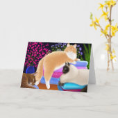 猫愛きれいな洗濯カード カード (黄色い花)