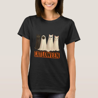 猫愛好家のためのハロウィン+かわいい猫+おばけのコスプレ Tシャツ