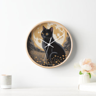 猫愛好家のためのブラックキャットビンテージウォールクロック 壁時計