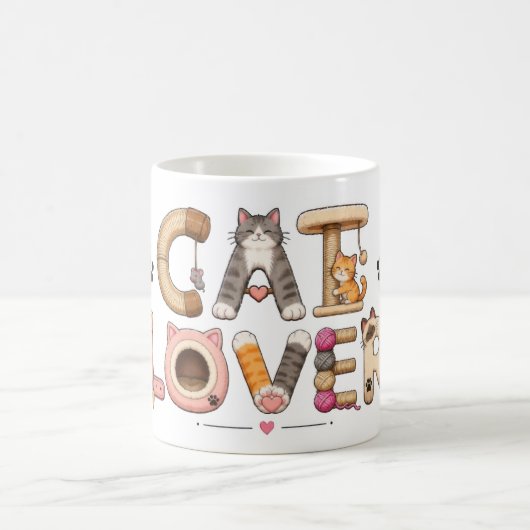 猫愛好家のワードアート コーヒーマグカップ (中央)
