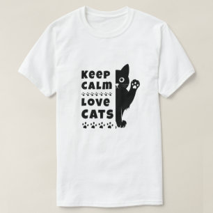 猫愛好家の為のシンプルなデザインのTシャツ Keep Calm and Love Cats Tシャツ