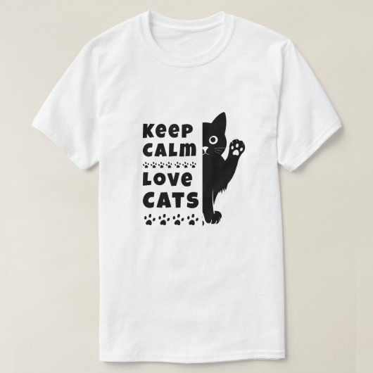 猫愛好家の為のシンプルなデザインのTシャツ Keep Calm and Love Cats Tシャツ (デザイン正面)