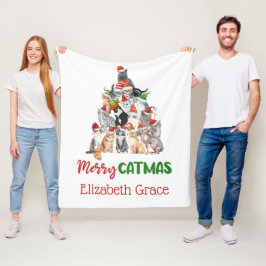 猫愛好家へのクリスマスプレゼント ネコ クリスマスツリー フリースブランケット