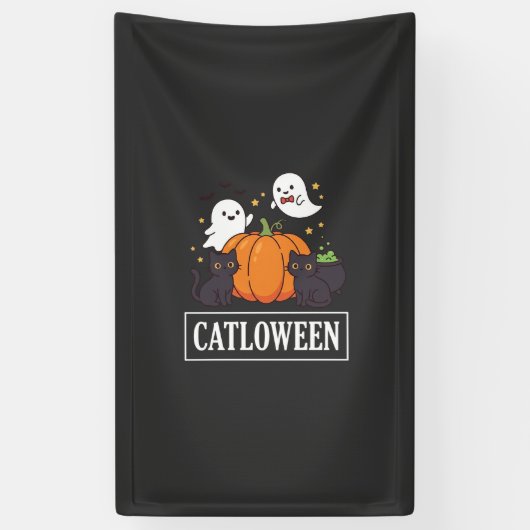 猫愛好者のためのハロウィン 猫 幽霊 カボチャ デザイン 横断幕 (縦)