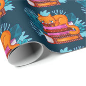 猫承認済み書籍ティール（緑がかった色） ラッピングペーパー (ロールコーナー)