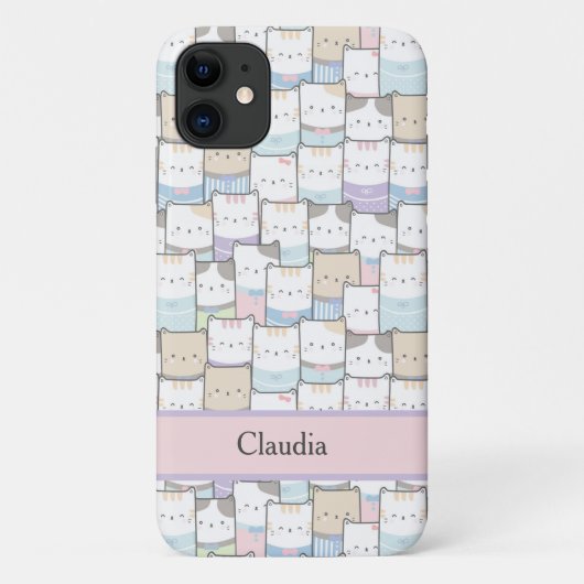 猫抽象芸術お名前パープルピンクかわいい Case-Mate iPhoneケース (裏面)
