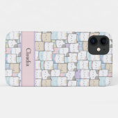 猫抽象芸術お名前パープルピンクかわいい Case-Mate iPhoneケース (裏面(横))