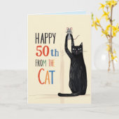 猫挨拶カード誕生日黒猫 カード (黄色い花)