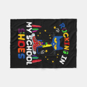 猫揺れ私の学校の靴に戻る学校の猫 フリースブランケット (正面(横))