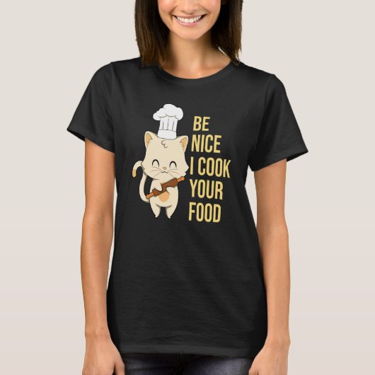 猫料理レシピレストランのシェフ Tシャツ (正面)