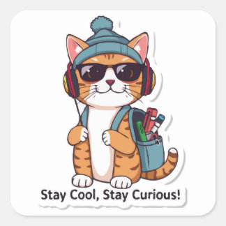 猫新学期 – ステイクール、好奇心 スクエアシール