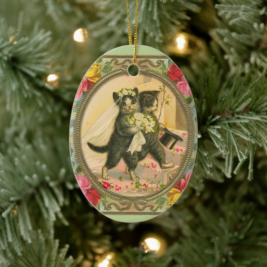 猫新郎新婦ウェディングデイオーナメント セラミックオーナメント (ツリー)
