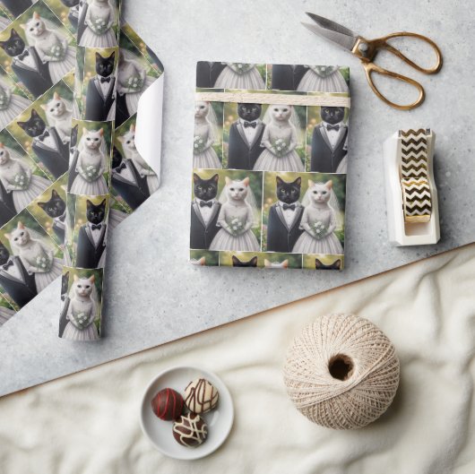 猫新郎新婦 ラッピングペーパー (クラフト)