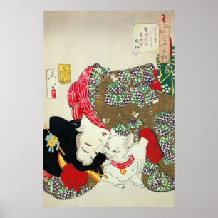 猫日本のとの女の子・月岡芳年 ポスター