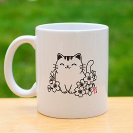 猫日本のと桜に猫スタンプを コーヒーマグカップ