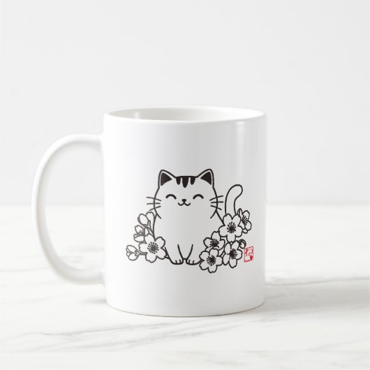 猫日本のと桜に猫スタンプを コーヒーマグカップ (左)