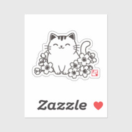 猫日本のと桜に猫スタンプを シール