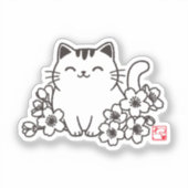 猫日本のと桜に猫スタンプを シール (正面)