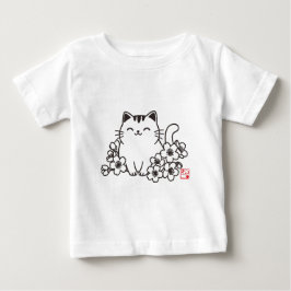 猫日本のと桜に猫スタンプを ベビーTシャツ
