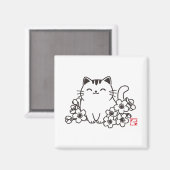 猫日本のと桜に猫スタンプを マグネット (正面/裏面)