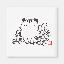 猫日本のと桜に猫スタンプを マグネット
