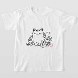 猫日本のと桜に猫スタンプを Tシャツ