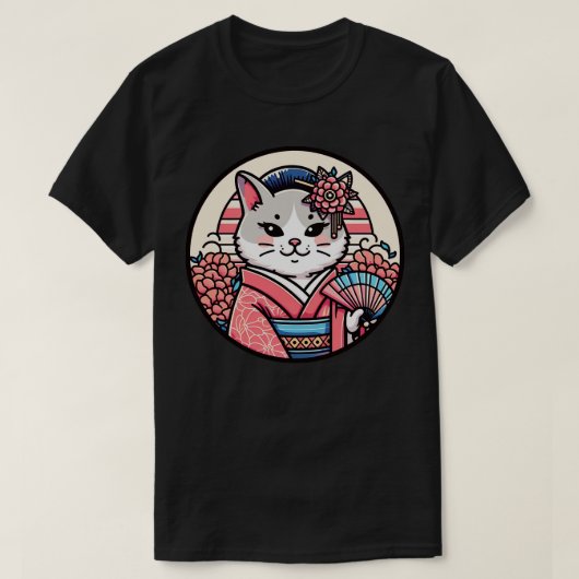 猫日本のの着物ニャー Tシャツ (デザイン正面)