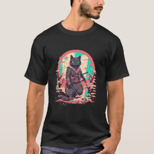 猫日本のアート猫忍者浮世絵アニメ侍C Tシャツ