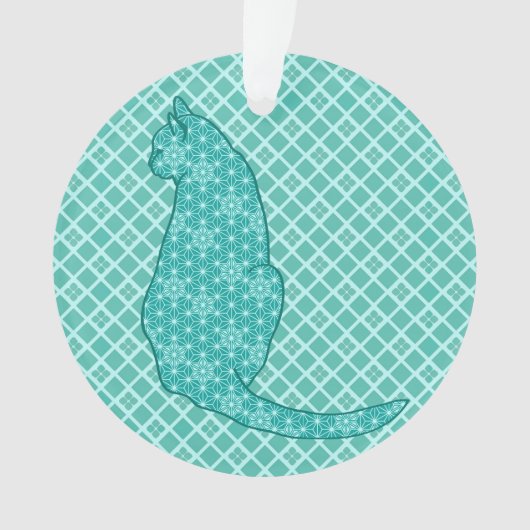 猫日本のターコイズプリント オーナメント (正面)