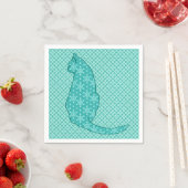 猫日本のターコイズプリント スタンダードカクテルナプキン (インサイチュ)
