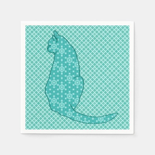 猫日本のターコイズプリント スタンダードカクテルナプキン (正面)