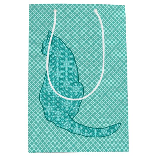 猫日本のターコイズプリント ミディアムペーパーバッグ (正面)