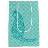 猫日本のターコイズプリント ミディアムペーパーバッグ (裏面)