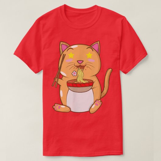 猫日本のラ食べーメン Tシャツ (デザイン正面)