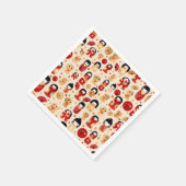 猫日本の人形 – こけしと招き猫 スタンダードカクテルナプキン (角)