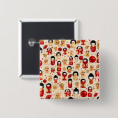 猫日本の人形 – こけしと招き猫 缶バッジ (正面&裏面)