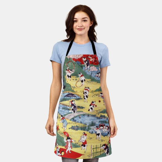 猫日本の国・歌川国利 エプロン (着用した状態)