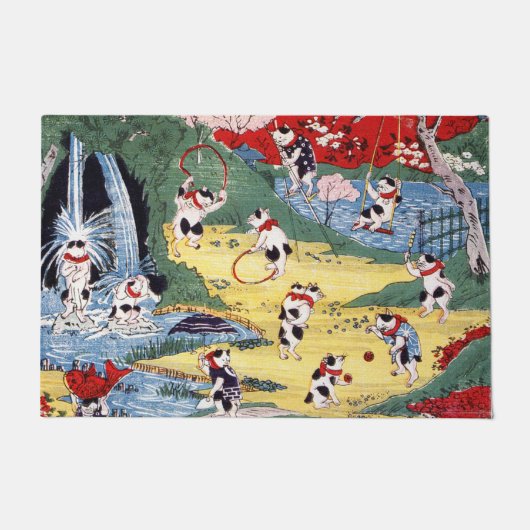 猫日本の国・歌川国利 ドアマット (正面)