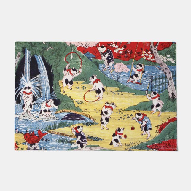 猫日本の国・歌川国利 ドアマット (正面)