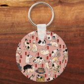 猫日本の木版浮世絵ヴィンテージ子猫 キーホルダー (正面)