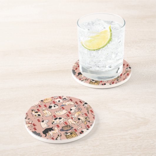 猫日本の木版浮世絵ヴィンテージ子猫 コースター (側面)