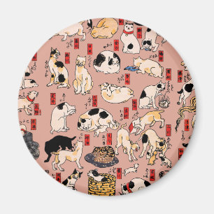 猫日本の木版浮世絵ヴィンテージ子猫 マグネット