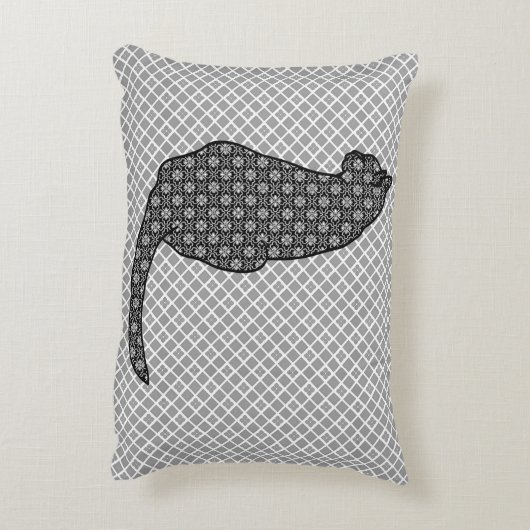 猫日本の白黒着物プリント アクセントクッション (裏面(縦))