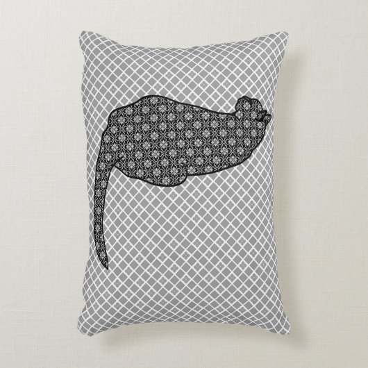 猫日本の白黒着物プリント アクセントクッション (正面(垂直))