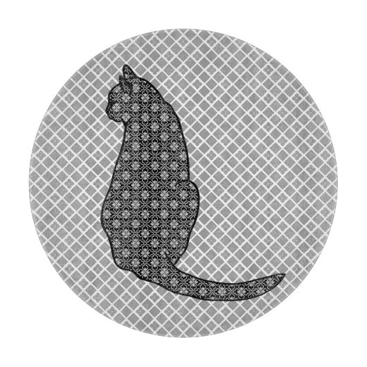 猫日本の白黒着物プリント カッティングボード (正面)