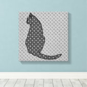 猫日本の白黒着物プリント キャンバスプリント (インサイチュ (ウッドフロア))