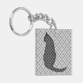 猫日本の白黒着物プリント キーホルダー (正面左)