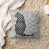 猫日本の白黒着物プリント クッション (ブランケット)