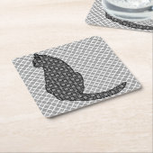 猫日本の白黒着物プリント スクエアペーパーコースター (アングル)